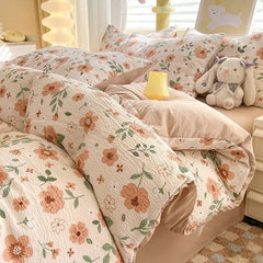 Purple Flower Duvet Cover Set Floral Bedding with Sheet Pillowcase Single Double Bed Quilt Cover for Girls Home Textiles