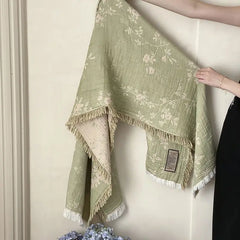 2025 new cotton gauze blanket shawl blanket four-layer fringed summer pure cotton air-conditioning blanket bath towel