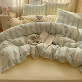 Striped Bedding Set INS Nordic Girls Soft 100% Cotton Bed Sheet Queen King Size Duvet Set Comforter Set Pillowcase Bed Linens