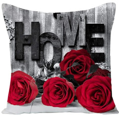 45x45cm Red Rose Flower Cushion Cover Home Wedding Decoration Sofa Bed Lumbar Pillowcase Polyester Red Rose Print Pillow Case