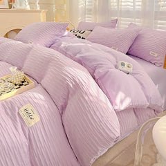 Seersucker Bedding Sets Solid Color Washed Cotton Microfiber Duvet Cover Flat Sheet Pillowcases Soft Duvet Cover Sets