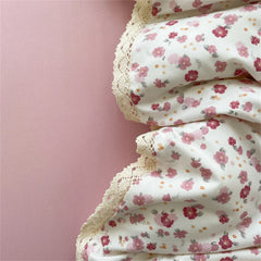 INS Girls Cherry Soft Bedding Set Washed Cotton Bed Sheet Queen King Size Duvet Set Flower Comforter Set Pillowcase Bed Linens