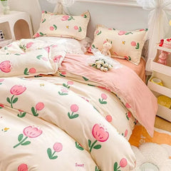 Ins Pastoral style Yellow Small Flowers Bedding Set Twin Queen Size Duvet Cover Flat Sheet Pillowcase Princess Girl Bed Linen