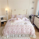 Princess Style Duvet Cover Sets with Lace Embroidery Bed Cover for Girls Queen/King Size 이불커버 Soft Pink Bedding with Ruffles