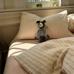 Ins Nordic Duvet Cover Set Quilt Set Minimalist Style Grey Strip Bed Set Of Four Pieces, Home Luxury Bedding Set Bed Sheets