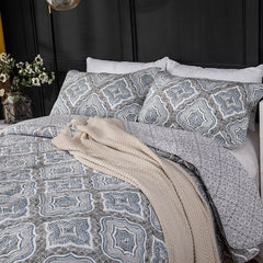 100% Cotton Handmade Geometric Grey 3pcs Printed Quilted Quilt Pillowcase Free Shipping