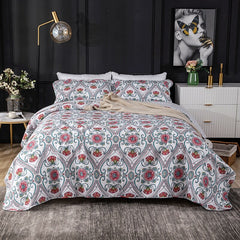 100% Cotton Double Bed Floral Red Flower 3pcs Printed Quilted Quilt Pillowcase Free Shipping de cama casal