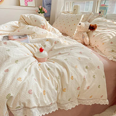 2025 New Bedding Set INS Princess Soft Bed Flat Sheet Set Twin Queen Double Size Cotton Lace Duvet Cover Pillowcase Bed Linen