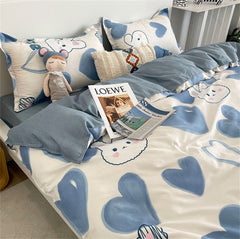 Kids Bedding Set Kawaii Cartoon Printed Duvet Cover Flat Sheet Pillowcase Soft Bed Linens Dormitory Bedroom Home Textile