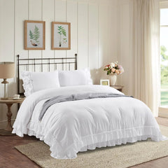 3 Piece Ruffled Duvet Cover Set Queen,Farmhouse Ruffle Comforter Set,Cozy Bedding Set - 1 Ruffle Comforter and 2 Pillowcases