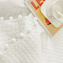 INS Style White Ball Edge Quilted Quilt Blanket Bedspread Washed Solid Color Korean Princess Style Summer Thin Quilt 1/3Pc