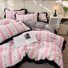 French New Class A Bed Set Four-piece Set Comforter Washed Cotton Four-season Skin Friendly Quilt Cover Three-piece Bedding Set