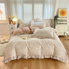 Ruffle Bedding Set 100% Cotton 1 Duvet Cover 2 Pillowcases No Sheet Ultra Soft Touch Floral Style 200x230 220x240