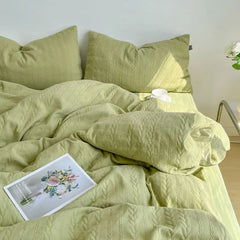 INS jacquard Wheat Grain Bedding Set Solid Color Duvet Cover Pillow Case Sheet Adults Girls Washed Cotton Bed Linen King Queen