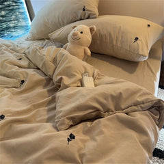 Ins Style Embroidered Flower Bedding Sheet Nordic Duvet Cover Set Home Luxury No Filling Bedding Set Comfortable Bedspread