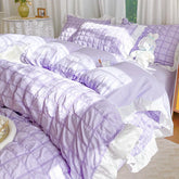 Luxury Seersucker Washed Cotton Bedding Set INS Girls Princess Bedding Set with Lace Solid color Bedclothes Sheets Pillowcase
