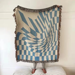 Textile City Blue Checkerboard Pattern Thread Blanket American Style Home Decoration Sofa Cover Outdoor Camping Picnic Mat