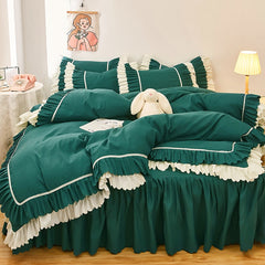 4pcs Couple Bed Quilt Set Sheet Bedsheet Bedspread Queen Size Duvets Cover Linens Comforter Bedding with Pillowcases Luxury Pink