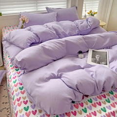 Purple Bedding Set Ins Nordic Solid Full Queen Size Duvet Cover Flat Sheet Pillowcase No Filler Girl Boys Hotel Home Bed Linens