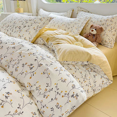 2025 Hot Flora Style Bedding Set Princess Printed Four Piece Set Flowers Bed Sheet Set Duvet Cover Queen King Size Home Decor