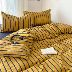 New Stripe Double-Layer Yarn Quilt Cover Bed Flat sheet Pillowcase Full Queen Bed Linen Adult Kids Duvet Covers No Filling