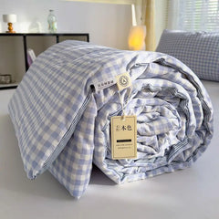 Thin Summer Quilt New Japanese Style Blue Pink Plaid Twin Queen Size Blanket Soft Kids Adult Ins Washable Cool Quilt