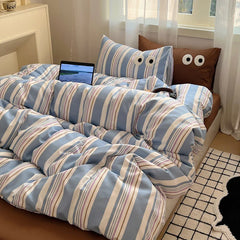 Korean Bed Linen Bedding Sets Stripes Duvet Cover Set Quilt Cover Bed Sheet Quilt Sets Queen Size INS Blogger Comforter Sets