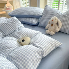Green Nordic Bedding Set Ins Plaid Girls Boys Double Queen Size Duvet Cover Flat Sheet Pillowcase New No Filler Bed Linens