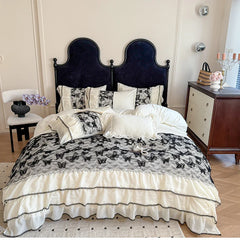 2025 Cotton Princess Bedding Sets Queen Butterflies Embroidered Chiffon Lace Elegant Soft Flat Sheet With Pillowcases 4PCS