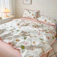 Summer Quilt Cotton Floral French Style Double Air-conditioned Quilt, Double-layer Summer Blanket Comforter Duvet 이불