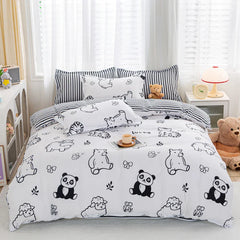 Cartoon Print Home Bedding Set Simple Fresh Comfortable Duvet Cover Set with Sheet Comforter Covers Pillowcases Bed Linen