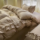 Ins Princess Bedding Set Double Layer Lace Simple Solid Duvet Cover Soft Wash Cotton 4pcs For Girl Spring Home Textiles