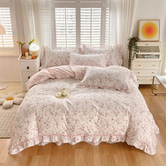 Ruffle Bedding Set 100% Cotton 1 Duvet Cover 2 Pillowcases No Sheet Ultra Soft Touch Floral Style 200x230 220x240