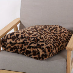 1pc Faux Rabbit Fur Leopard Print Double-layer Lunch Break Blanket, Sofa Couch Home Throw Blanket Nap Blanket