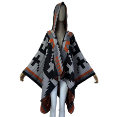 Pre Order : Hooded Midi Boho Poncho Cardigan - WINI