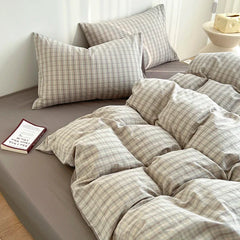 Japanese Simple Stripe Quilt Cover Washed Cotton Bed Sheet Pillowcase Twin Full Queen Bed Linen Adult Duvet Cover Set No Filler