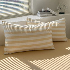Washed Cotton Double Yarn Crepe Striped Quilt Set 3-4 Pillowcase with Sheet Bedding Cover Supplies 200x230 220x240 Skin Friendly