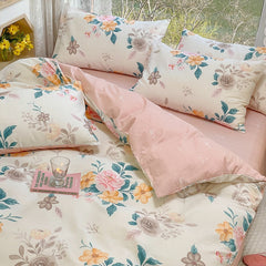 Blue Floral 100% Cotton Luxury Bedding Set, 133x72 Fabric, Skin-friendly,Duvet Cover & 2pcs Pillowcase