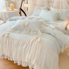 4pcs White Bedding set ruffles Duvet Cover Set (1*Duvet Cover + 2*Pillowcase, 1*sheet/fitted sheet)for bedroom guest room