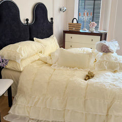 2025 Cotton Princess Bedding Sets Queen Butterflies Embroidered Chiffon Lace Elegant Soft Flat Sheet With Pillowcases 4PCS