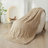 A Solid Color Striped Flannel Blanket Shawl Blanket Multi-purpose Sofa Blanket Cover Blanket Home Bed Blanket