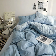 Solid Blue Duvet Cover Set Flat Sheet with Pillowcases New Twin Full Size Boys Girls Bed Linen Grey Green Bedding Kit