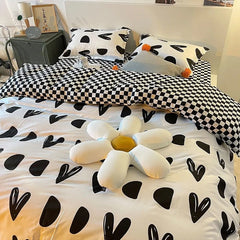 Checkerboard Bedding Set Hot Sale Single Queen Size Flat Sheet Quilt Duvet Cover Pillowcase Polyester Bed Linens Home Textile