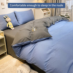 100% Cotton A/B Side Double Spelling Bedding Set,Twin Size,1 Duvet Cover 200x200,2 Pillowcase,No Bed Sheet,Solid Color