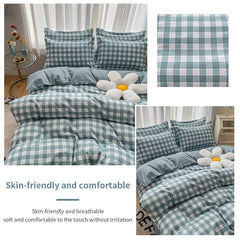 100% Cotton Green Plaid Bedding Set,Nordic Bed Cover 90,Skin Friendly, Duvetcover&2pcs Pillowcase,No Bed Sheet