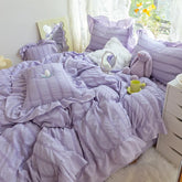 Purple Princess Bedding Set Duvet Cover Pillowcase Linens Twin Queen King Bed Sheet Set Luxury Solid Color Woman Girl Kawaii Set
