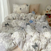 Korean Style Cute Bedding Set For Girls Bed Linen New Skin Friendly Fresh Flora Printed Washed Cotton Duvet Cover Set