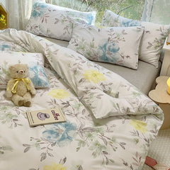 Blue Floral 100% Cotton Luxury Bedding Set, 133x72 Fabric, Skin-friendly,Duvet Cover & 2pcs Pillowcase