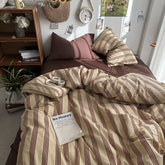 Bedding Set Ins Ambiance Blue Coffee Grid Mixed With Washed Cotton Minimalist Four Piece Set Fitted Sheets Duvet Cover