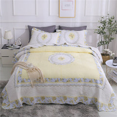 100% Cotton Yellow Daisy Quilt 3pcs Embroidered Quilted Quilt Pillowcase Free Shipping